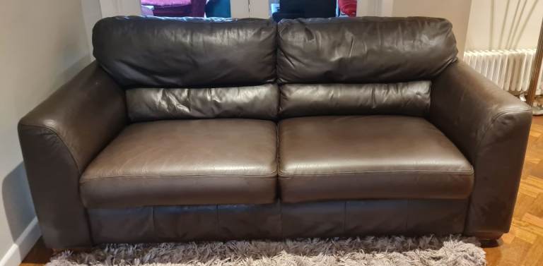 DELIVERY EXCELLENT CONDITION large 2 seater dark brown genuine leather sofa 