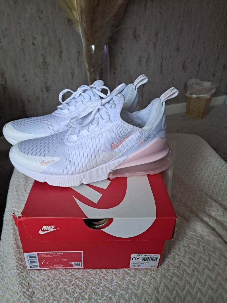Nike Air Max 270 Trainers, White and Pink, UK Size 7