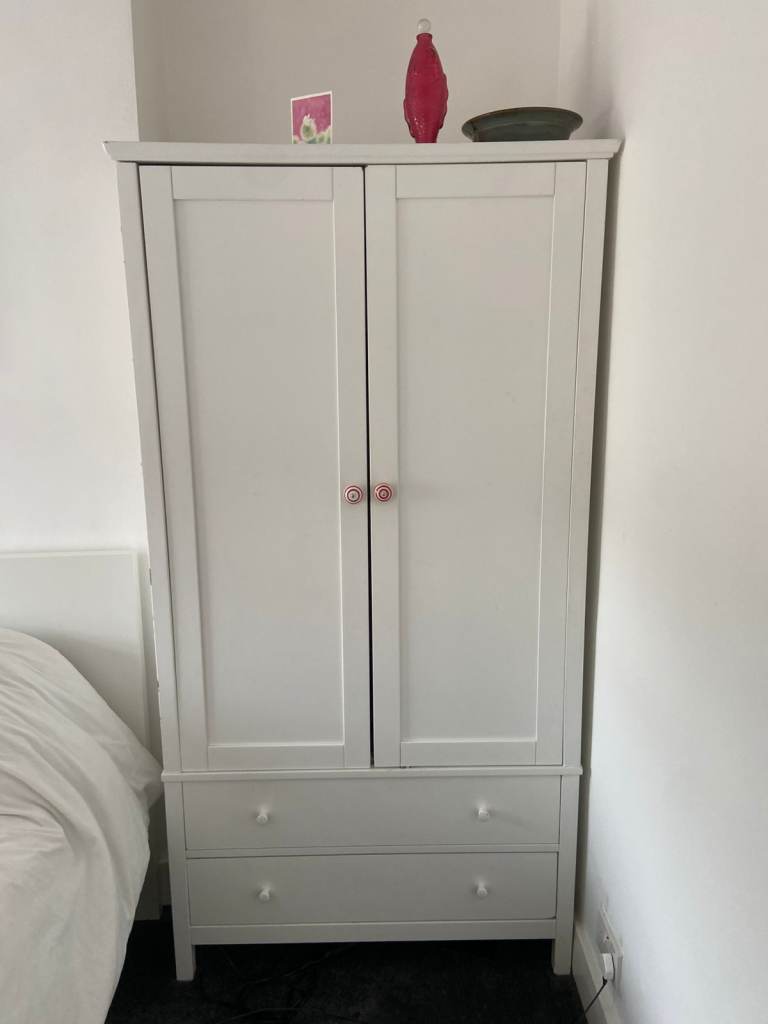 White Wardrobe / Compact Closet with Drawers – Great Condition
