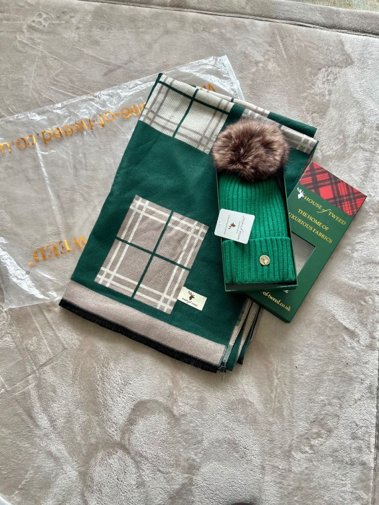 House of Tweed shawl scarf & hat