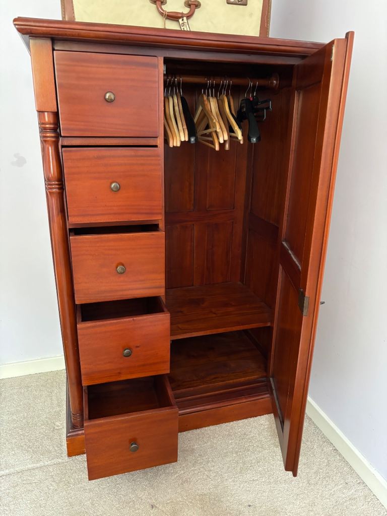 Solid Wood Wardrobe with Internal Drawers - Good Condition