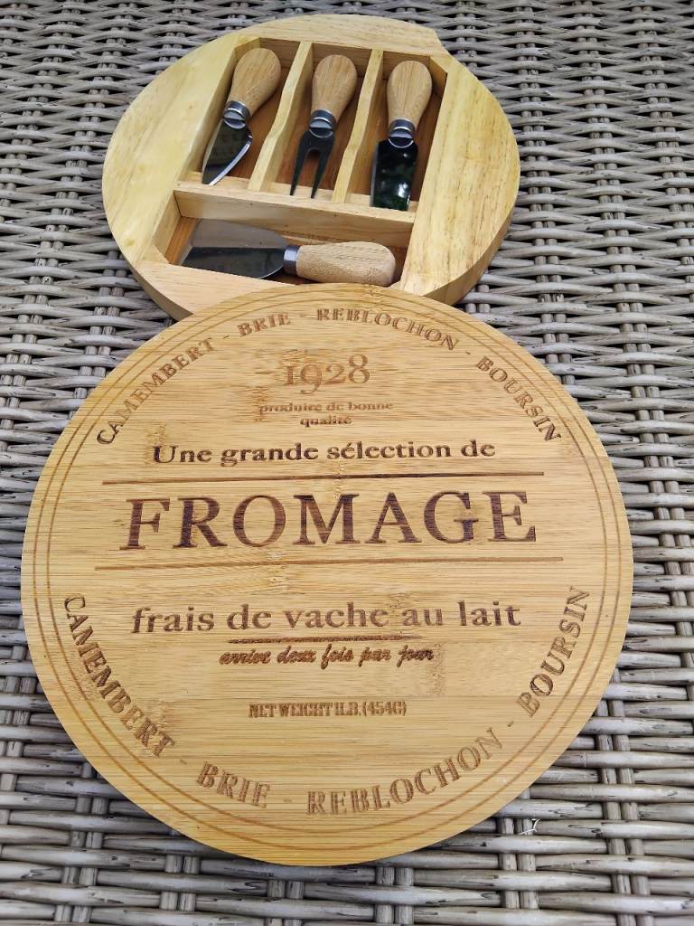 French Wooden Cheese Board Set with Integrated Knives & Utensils