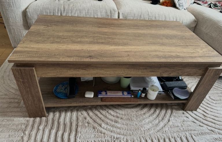 Wooden Coffee Table with Storage Shelf – Good Condition