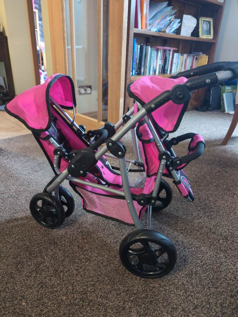 Pink Double Doll's Pram/Stroller – Good Condition