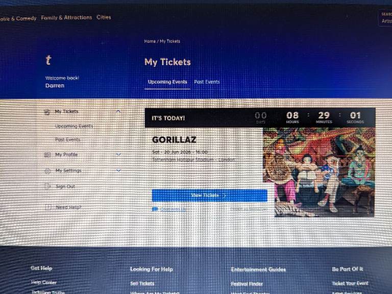 1 x standing ticket for Gorillaz tonight at Spurs stadium 