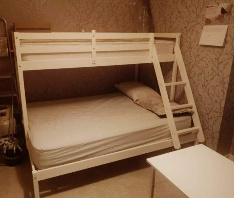 White Wooden Bunk Bed with Ladder