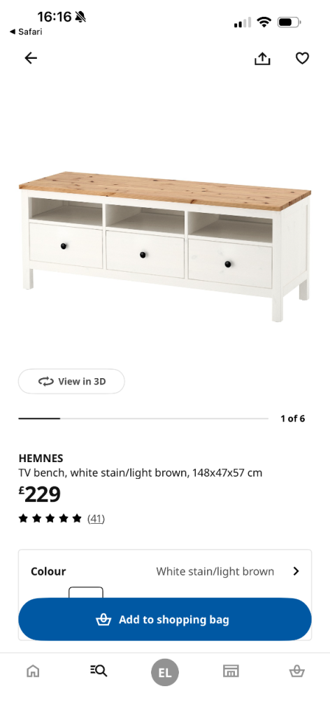 IKEA HEMNES TV Bench - White Stain/Light Brown, Good Condition