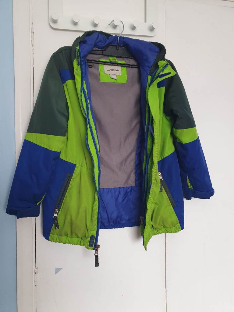Land's End 3-1 WINTER COAT ZIP UP Green n blue hoodie 7 Y thumb hole