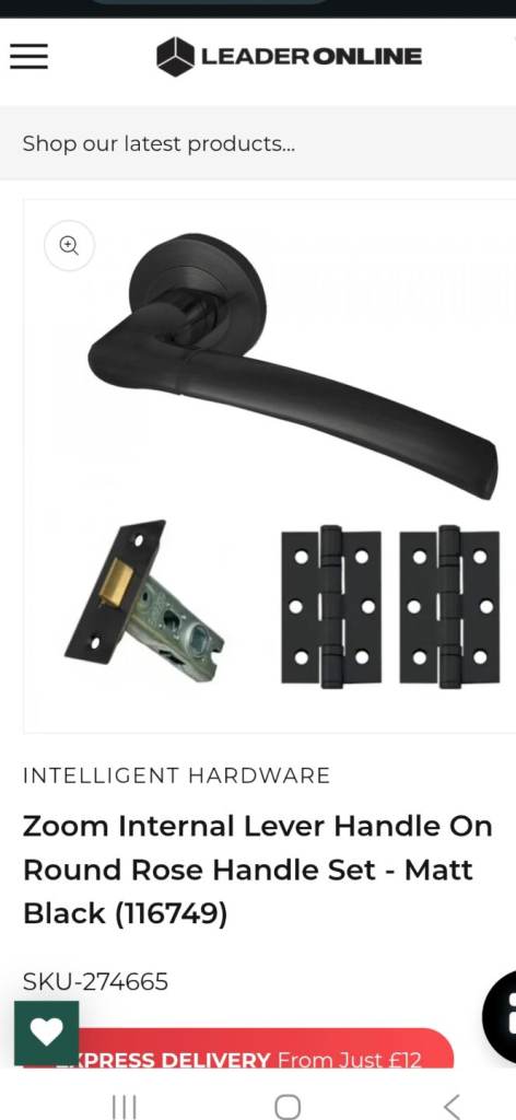 2 Sets of 2 Matt black door handle set