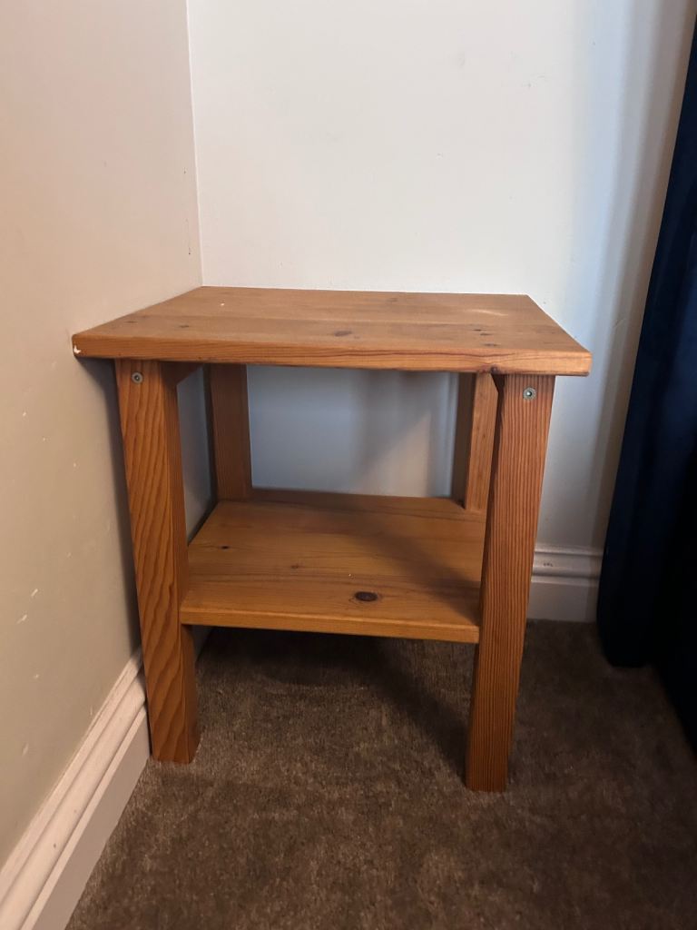 Simple Wooden Bedside Table with Shelf – Good Condition