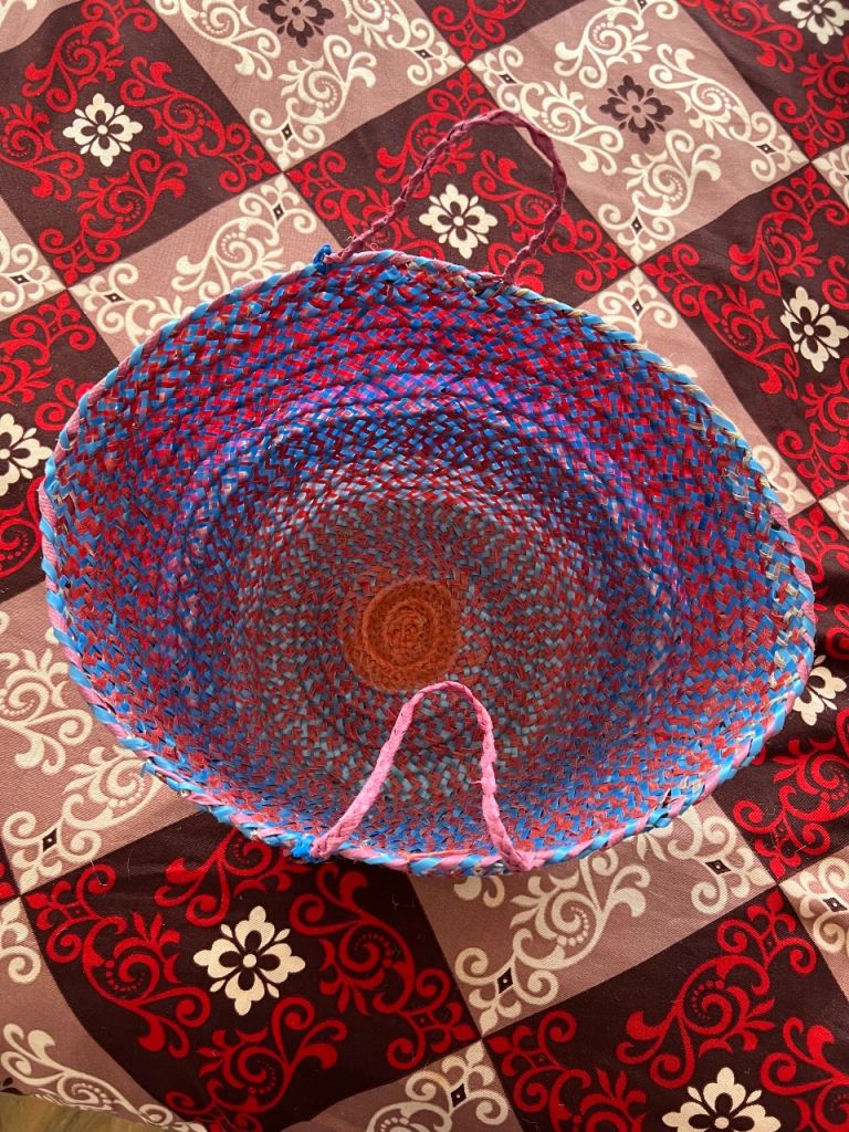 Multicoloured Woven Plastic Basket Bag – As Good As New