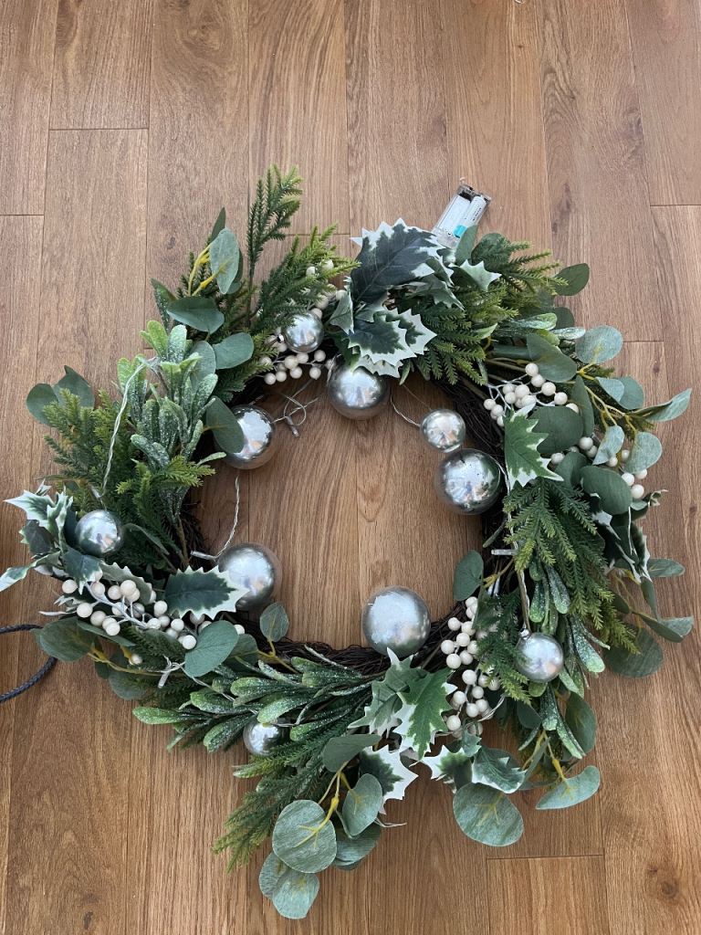 Lovely Christmas Wreath with Silver Baubles and Berries