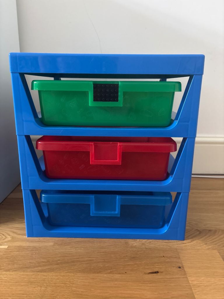 LEGO 3 Drawer Storage Rack in Blue with Multicoloured Drawers Sorter Organiser
