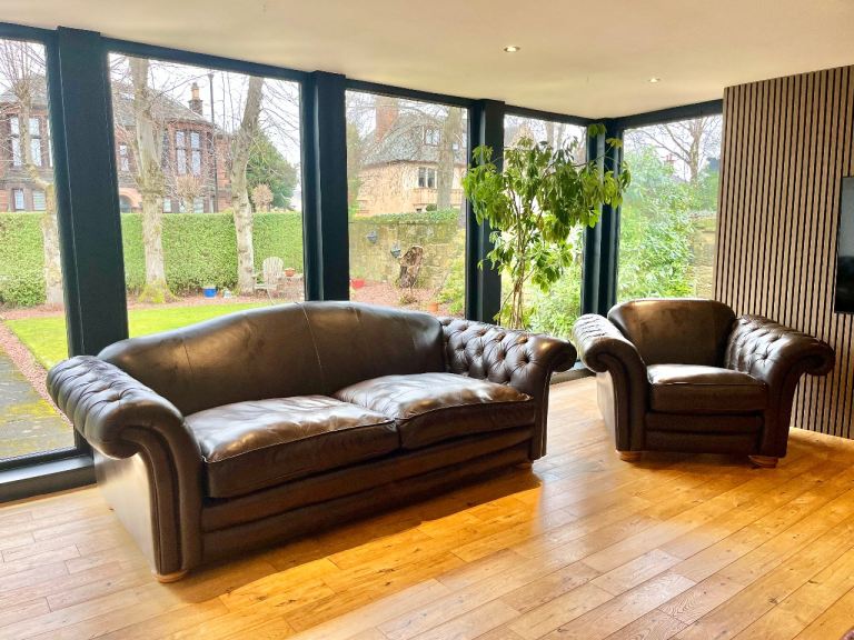 Luxury Leather Chesterfield Sofa & Armchair Set