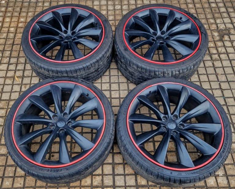 TESLA MODEL X SET 4X 22'' GENUINE TURBINE SATIN BLACK USED ALLOY WHEELS TYRES