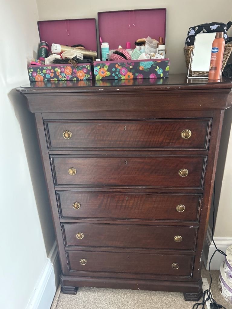 Wooden Chest of Drawers with Brass Handles
