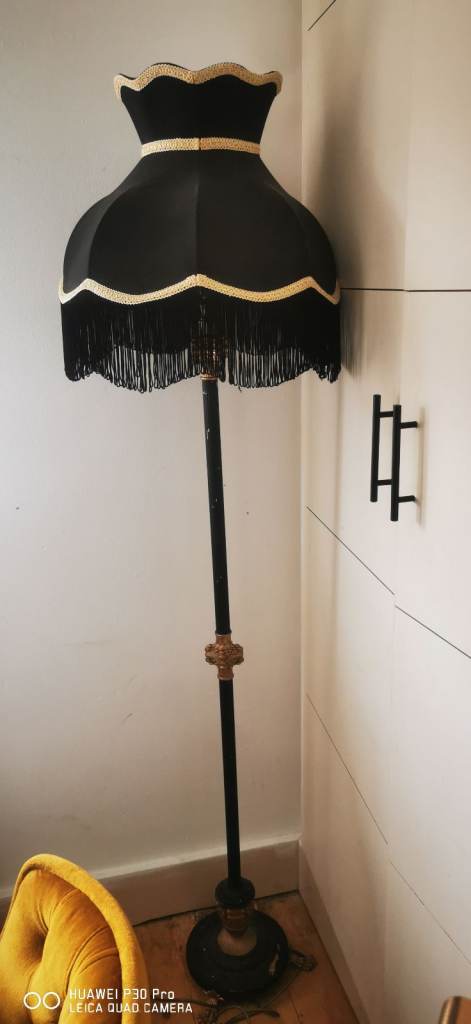 Antique brass and marble floor lamp with Victorian shade 