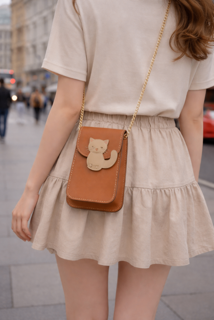 Mini Crossbody Phone Bag for Women | Small Leather Style Shoulder Bag | Cute Cat Design (#2.1)