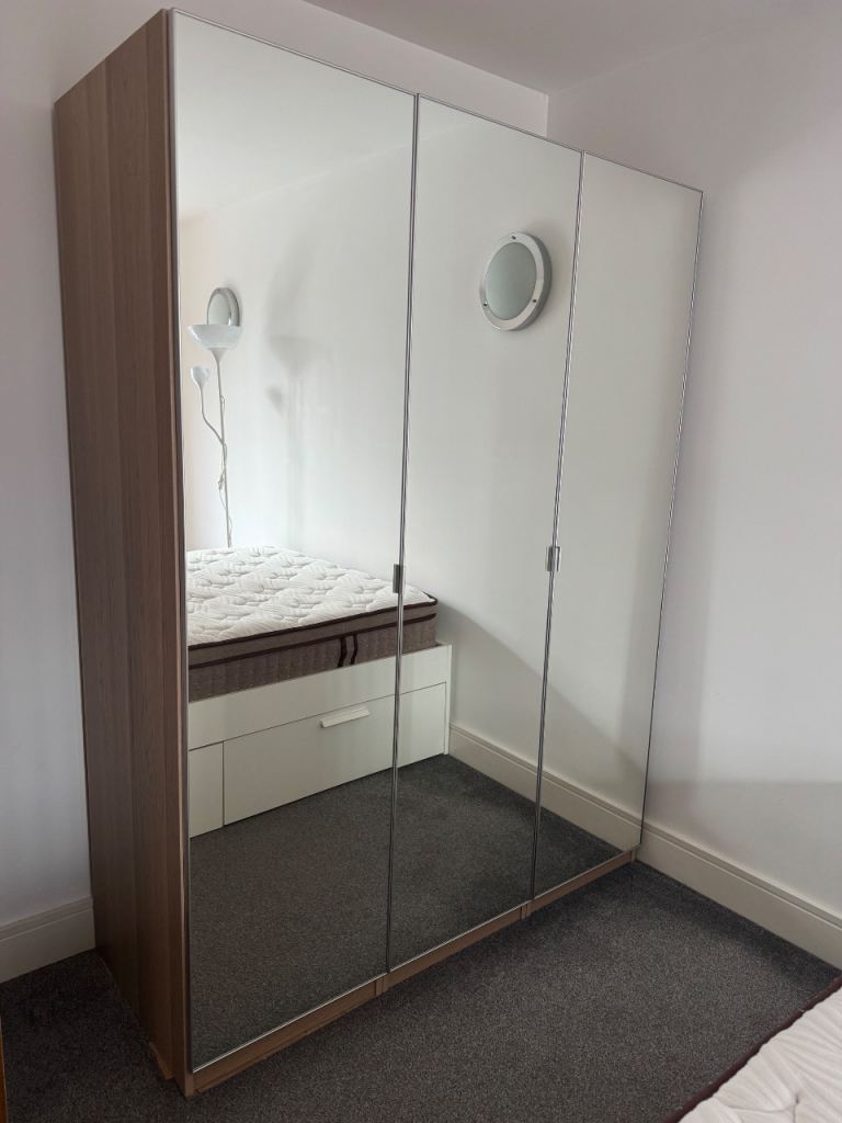 IKEA PAX Wardrobes * 3 Mirror Doors Oak Effect - Excellent Condition