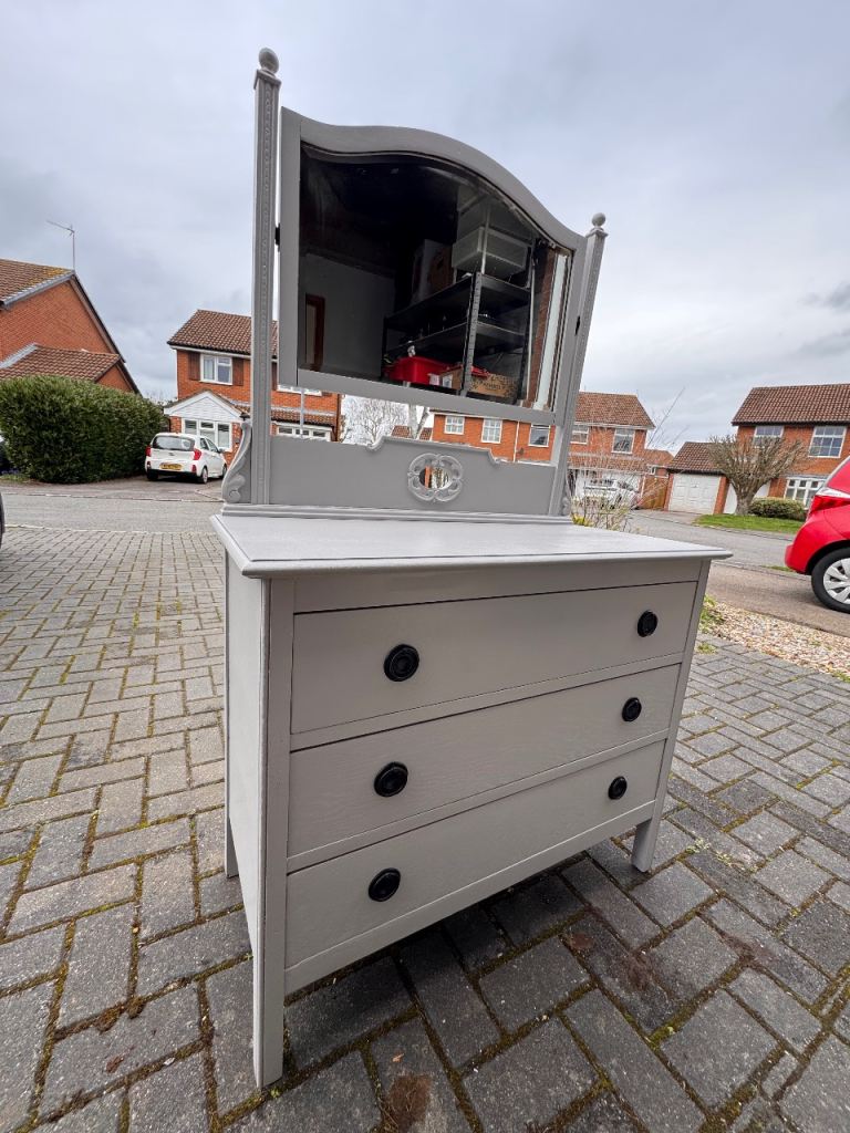 Vintage 1924 Upcycled Dressing Table / Chest of Drawers – Flint Grey