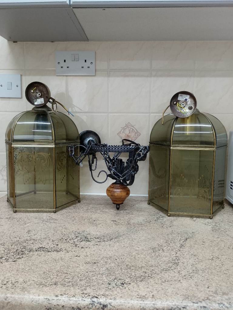 Three beautiful retro pendant light shades. As a job lot or separately. £10.00 each.