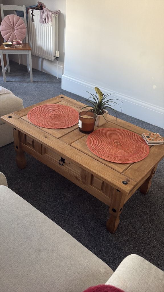 Solid Wood Coffee Table with Drawers – Good Condition