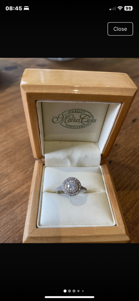 Stunning Diamond Halo Ring in Wooden Box