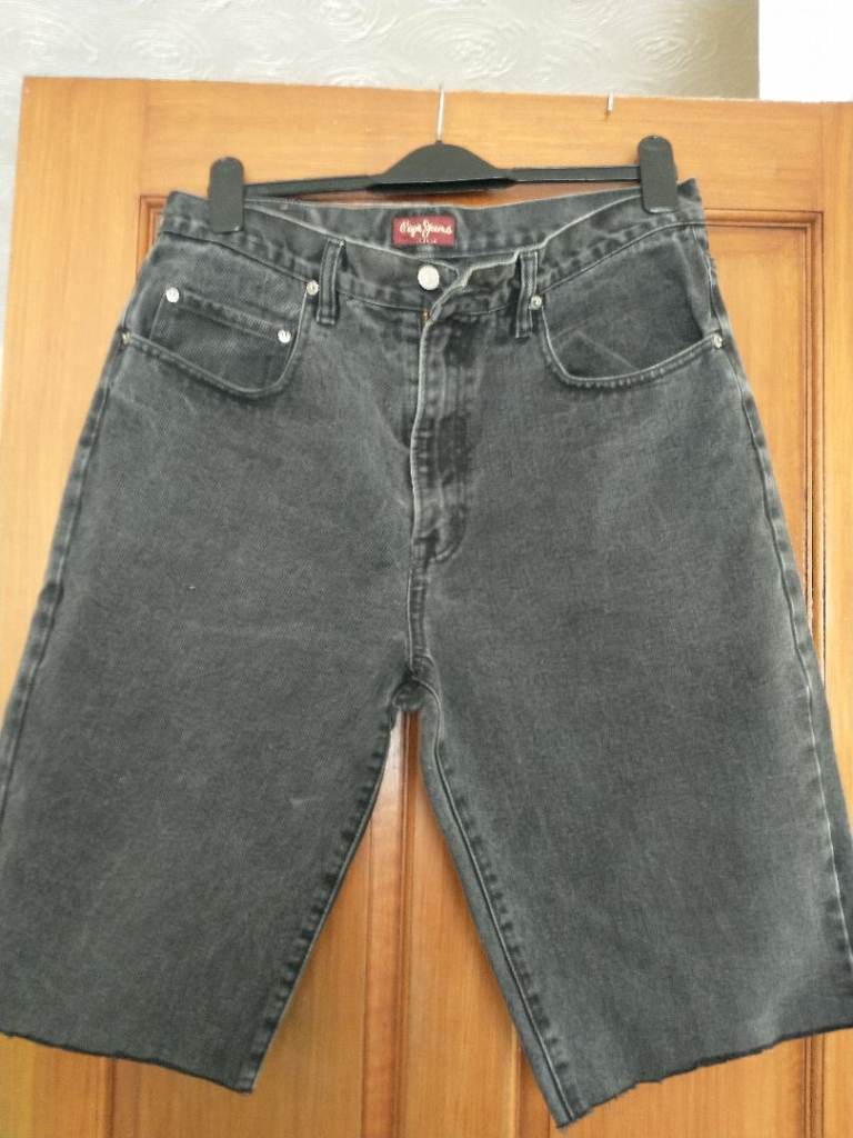 DENIM SHORTS. BLACK CUT-OFFS. WAIST 36ins. Exc. cond.