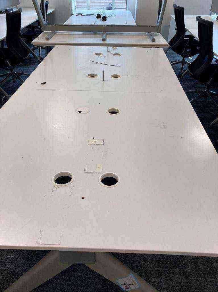 Used Four person white pod bank bench office desk 240cm x 120cm