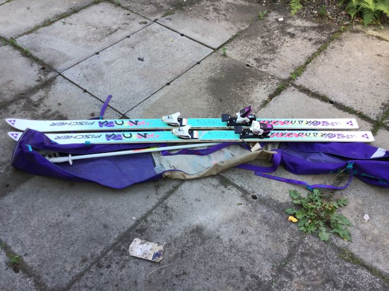 Skis, boots ,poles and bag
