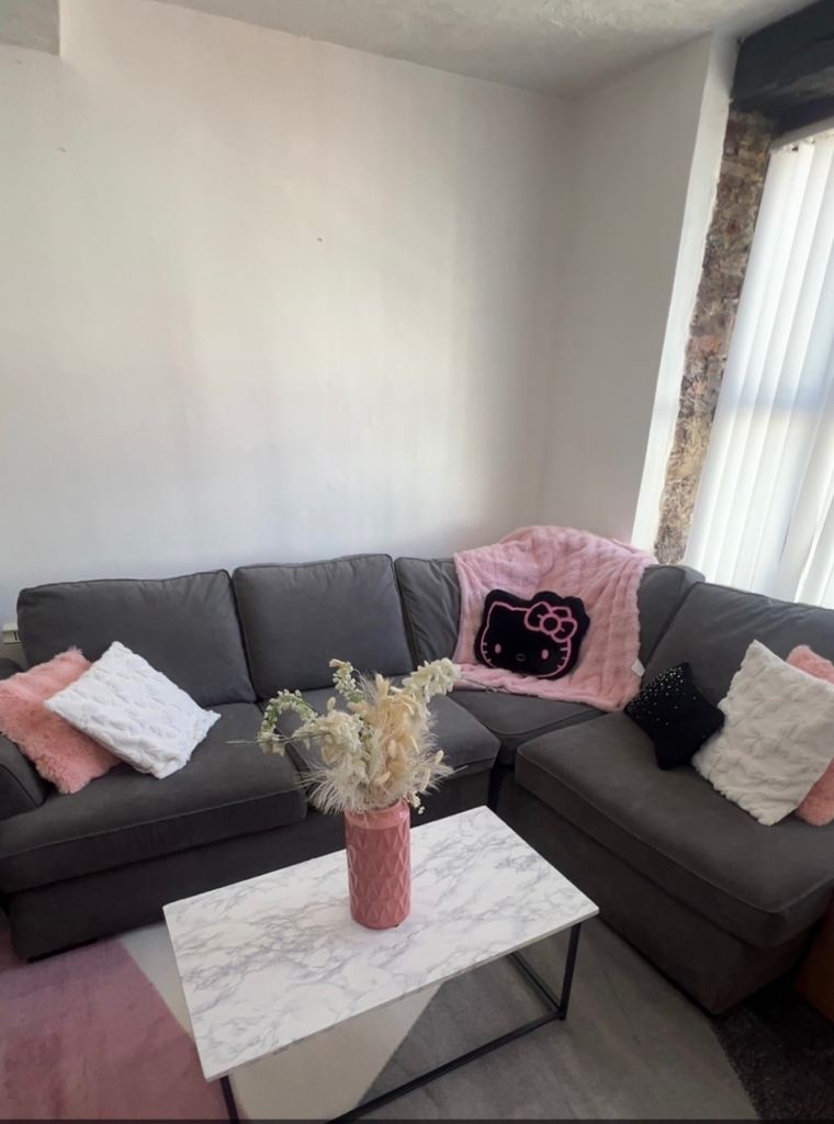 Comfy Grey Fabric Corner Sofa with Chaise End