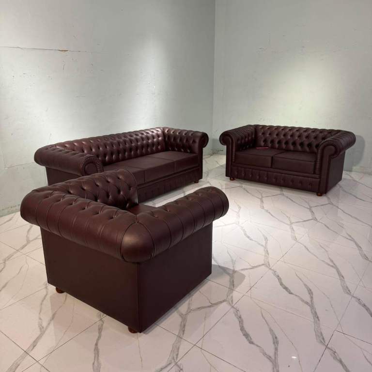Chesterfield Leather 3+2+1 Seater Brown Sofa Set - Luxury Style Sofa - Delivery 🚛🚛