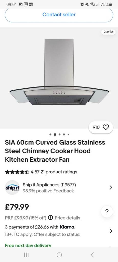 Kitchen extractor fan, full working order, perfect condition 