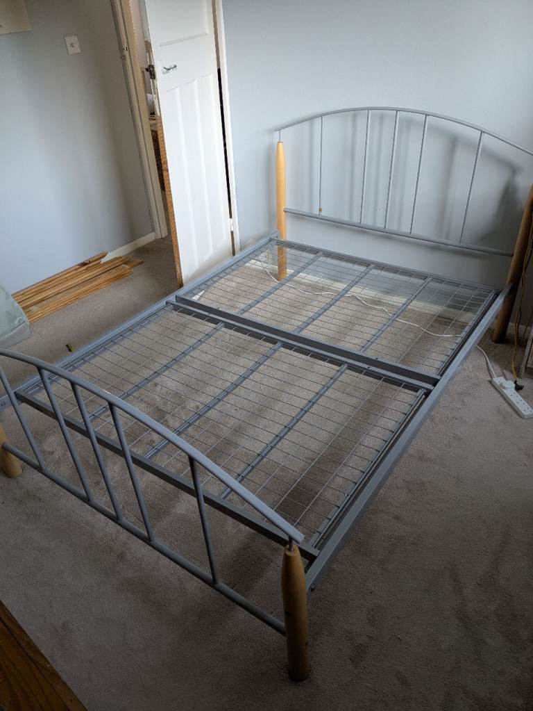 FREE: Double Metal Bed Frame with Wooden Posts 