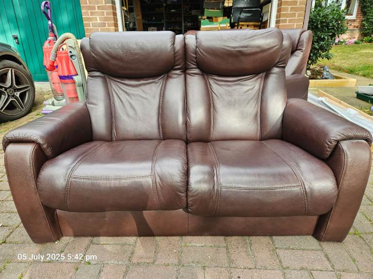Brown Leather Two-Seater Sofa –  Very Good Condition