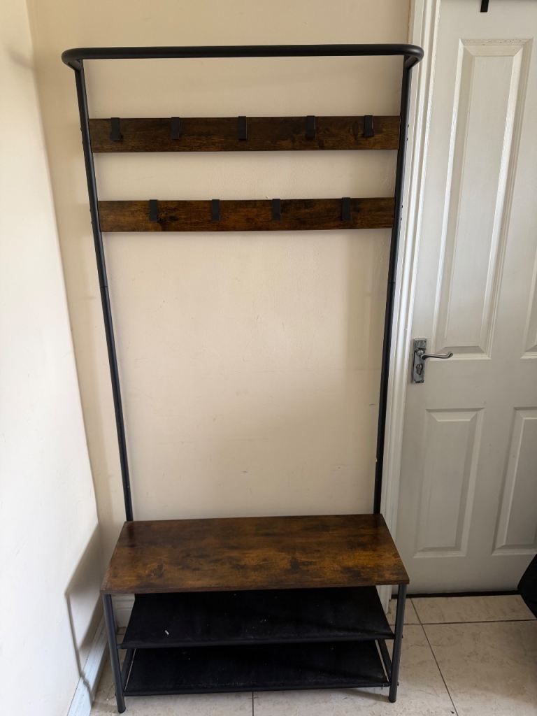 Industrial Hallway Storage Unit – Walnut & Black Metal