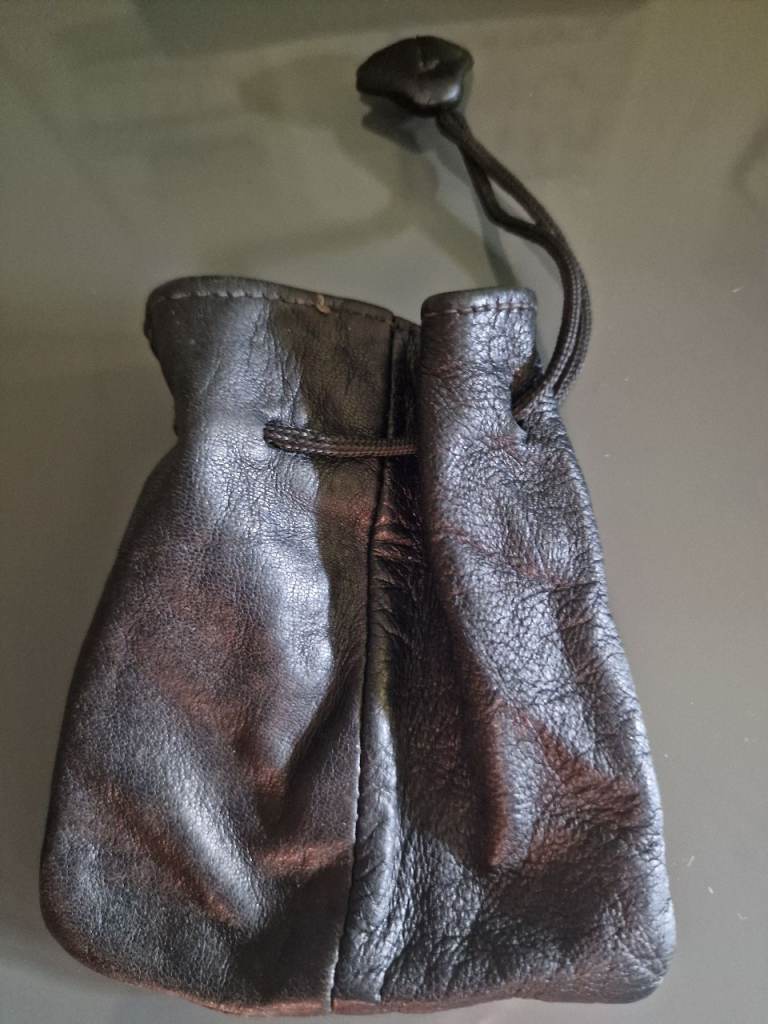 Black Leather Pouch Bag with Drawstring – New