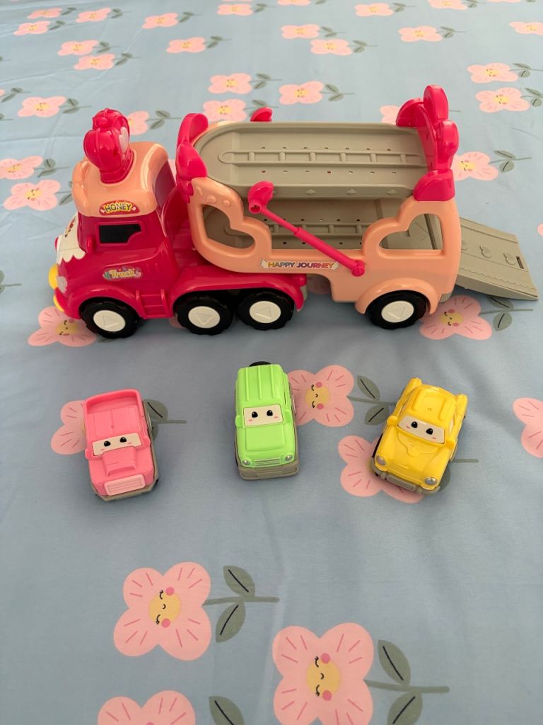 Pink Lorry Journey Toy Truck with 3 Mini Cars
