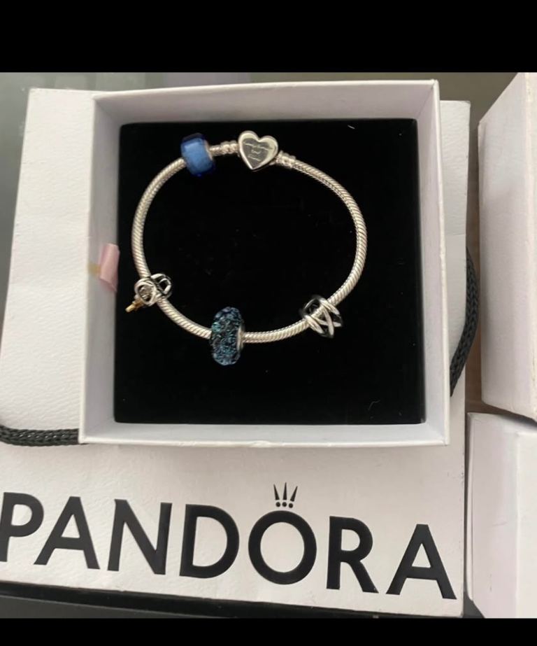 Pandora Silver Charm Bracelet with Blue Charms
