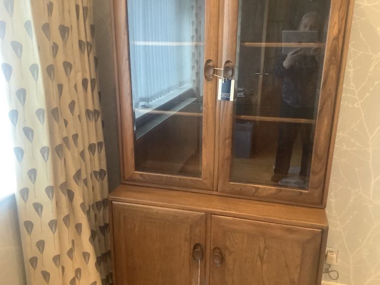 ERCOL WINDSOR DISPLAY UNIT.SOLID ASH GOLDEN DAWN FINISH £200