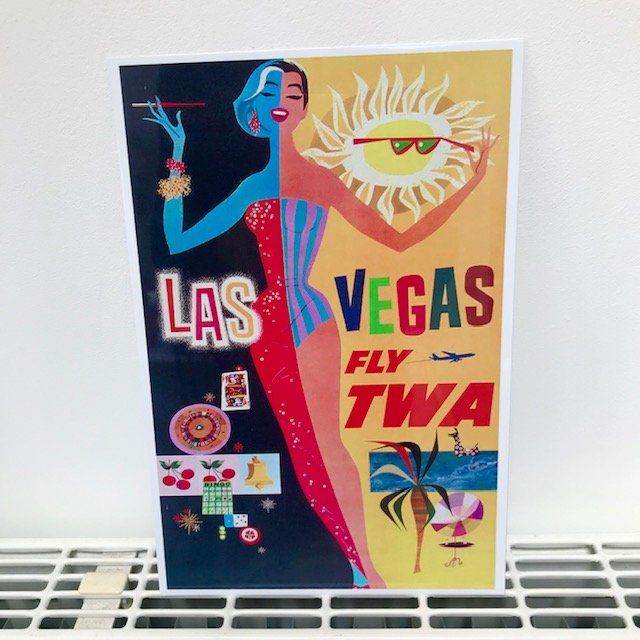 LAS VEGAS FLY TWA RETRO TRAVEL POSTER PRINT, METAL PLAQUE, 1950S