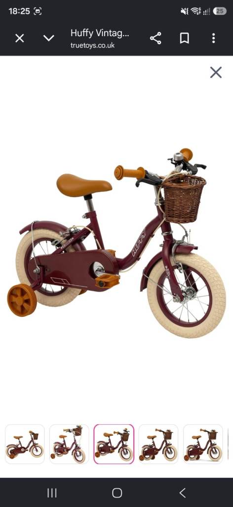 Huffy Vintage Kids 12" Bike with Stabilisers and Basket