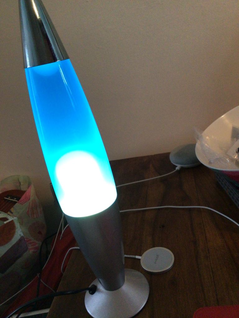 Blue larva lamp with on and off switch 17 inches high 