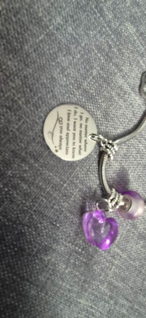 Purple Charm Bracelet with Engraved Tag – Good Condition