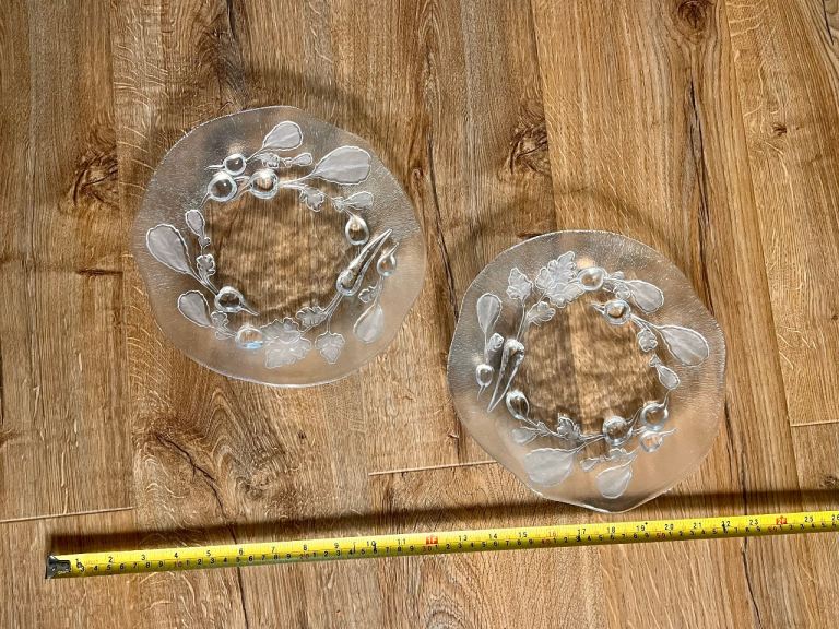 Vintage Embossed Botanical Glass Salad Plates – Garden Wreath Design (Set of 2)