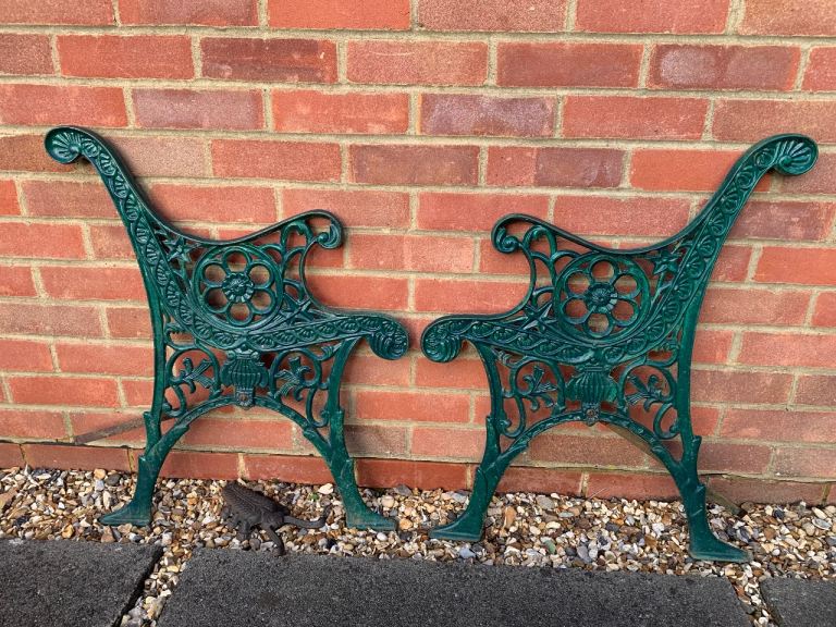 Vintage Cast Iron Garden Bench Ends Patio Furniture Swirl Floral Urn Design Delivery