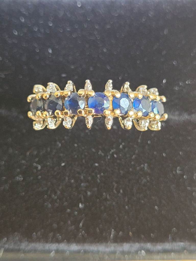 9ct Gold Sapphire & Diamond Half Eternity Ring – 375 Hallmarked – Size N – 2.38g