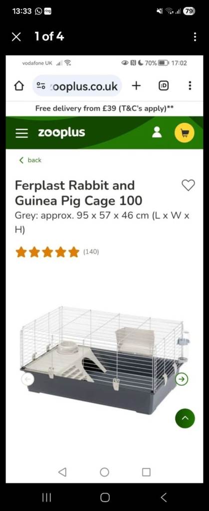 Ferplast Cage for Small Animals Guinea Pigs Rabbits size 100 x 60 x 50 cm as new.  Used once