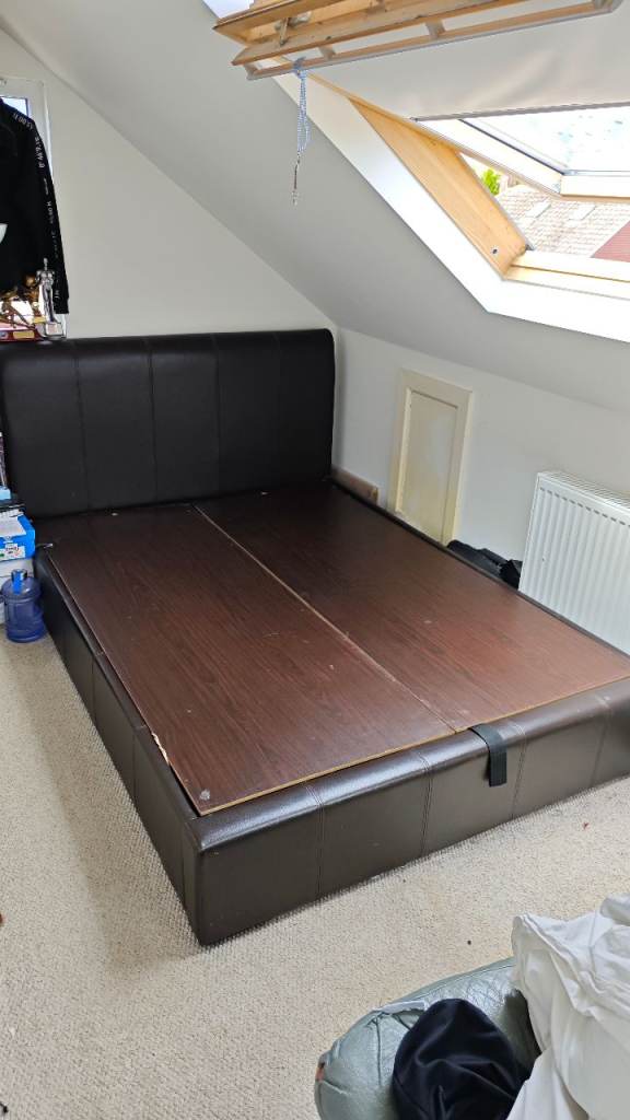 Brown Faux Leather Double Bed Frame with storage. In Great Condition!