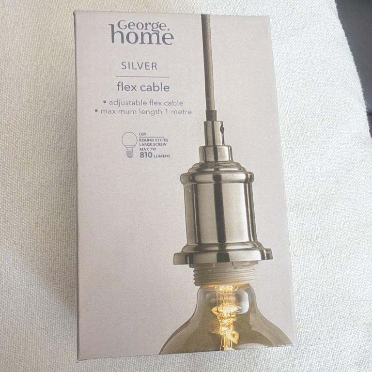 George Home Silver Adjustable Flex Cable E27 Screw Pendant Light Fitting
